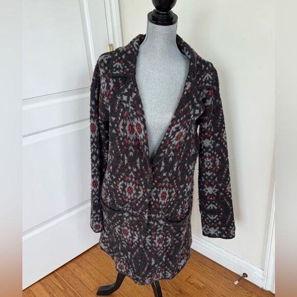 Free People Wool Alpaca Blend Aztec Sweater Coat Jacket Small - Picture 1 of 7